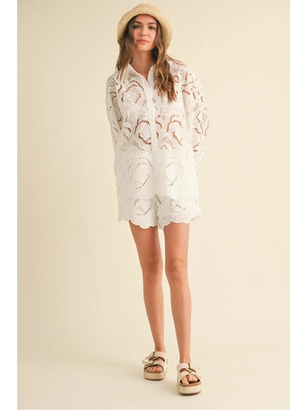 White Lace Women's Shorts - Classic Summer Style - Picture 2 of 2